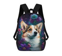 sinyumoney Cartoon Floral Corgi Galaxy Art Print 3D Printed 17 Inch School Children's Backpacks 3D Printed Cool School Bag for Boys Elementary And Middle