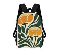 sinyumoney Cartoon Floral Mid Century Orange Flowers Children's 17 Inch Backpacks 3D Printed Backpack for Kids Travel Rucksacks Book Bags Kids School Bag