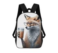 sinyumoney Cartoon Fox Drinked Espresso 3D Printed 17 Inch School Children's Backpacks 3D Printed Cool School Bag for Boys Elementary And Middle