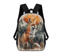 sinyumoney Cartoon Fox Sunset Watercolor 3D Printed 17 Inch School Children's Backpacks 3D Printed Cool School Bag for Boys Elementary And Middle