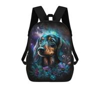 sinyumoney Cartoon Galactic Dachshund with Flowers -10 Children's 17 Inch Backpacks 3D Printed Rucksack for Kids Travel Rucksacks Book Bags Kids School Bag