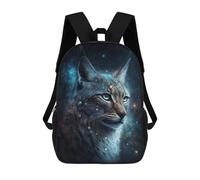 sinyumoney Cartoon Galactic Lynx Portrait 3D Printed 17 Inch School Children's Backpacks 3D Printed Cool School Bag for Boys Elementary And Middle