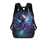 sinyumoney Cartoon Galactic Octopus Art Print 3D Printed 17 Inch School Children's Backpacks 3D Printed Cool School Bag for Boys Elementary And Middle