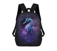 sinyumoney Cartoon Galactic Seahorse Art Print 3D Printed 17 Inch School Children's Backpacks 3D Printed Cool School Bag for Boys Elementary And Middle