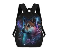 sinyumoney Cartoon Galactic Wolf with Flowers -1 Children's 17 Inch Backpacks 3D Printed Rucksack for Kids Travel Rucksacks Book Bags Kids School Bag