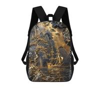 sinyumoney Cartoon Golden Horizon Coastline Children's 17 Inch Backpacks 3D Printed Backpack for Kids Travel Rucksacks Book Bags Kids School Bag