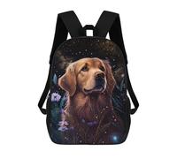 sinyumoney Cartoon Golden Retriever in Flowers Children's 17 Inch Backpacks 3D Printed Rucksack for Kids Travel Rucksacks Book Bags Kids School Bag
