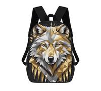 sinyumoney Cartoon Golden Wolf Portrait 3D Printed 17 Inch School Children's Backpacks 3D Printed Cool School Bag for Boys Elementary And Middle