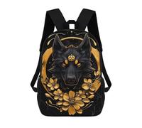 sinyumoney Cartoon Golden Wolf Portrait Children's 17 Inch Backpacks 3D Printed Backpack for Kids Travel Rucksacks Book Bags Kids School Bag
