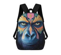 sinyumoney Cartoon Gorilla Portrait with Floral Design Children's 17 Inch Backpacks 3D Printed Backpack for Kids Travel Rucksacks Book Bags Kids School Bag