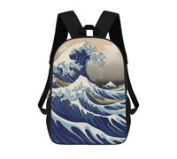 sinyumoney Cartoon Great Wave 3D Printed 17 Inch School Children's Backpacks 3D Printed Cool School Bag for Boys Elementary And Middle