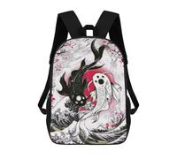 sinyumoney Cartoon Great Wave Koi Yin Yang 3D Printed 17 Inch School Children's Backpacks 3D Printed Cool School Bag for Boys Elementary And Middle