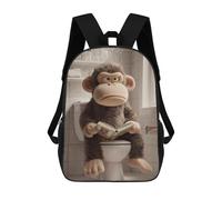 sinyumoney Cartoon Grumpy Monkey Reading on The Toilet 3D Printed 17 Inch School Children's Backpacks 3D Printed Cool School Bag for Boys Elementary And Middle