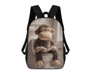 sinyumoney Cartoon Grumpy Monkey Reading on The Toilet 3D Printed 17 Inch School Children's Backpacks 3D Printed Cool School Bag for Boys Elementary And Middle