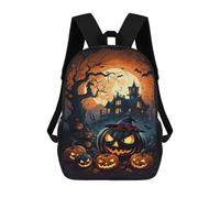 sinyumoney Cartoon Halloween Haunted House Scene-3 3D Printed 17 Inch School Children's Backpacks 3D Printed Cool School Bag for Boys Elementary And Middle