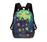 sinyumoney Cartoon Halloween Haunted House with Moon Backpack School Water Resistant Travel Backpack Computer Bag for School/Work/Travel 17inch