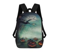 sinyumoney Cartoon Halloween Night Scene with Pumpkins 3D Printed 17 Inch School Children's Backpacks 3D Printed Cool School Bag for Boys Elementary And Middle