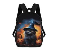 sinyumoney Cartoon Halloween Witch Cat Decor Children's 17 Inch Backpacks 3D Printed Backpack for Kids Travel Rucksacks Book Bags Kids School Bag