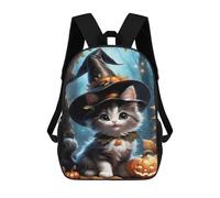 sinyumoney Cartoon Halloween Witch Cat Decor Children's 17 Inch Backpacks 3D Printed Rucksack for Kids Travel Rucksacks Book Bags Kids School Bag