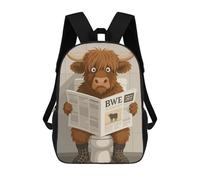 sinyumoney Cartoon Highland Cow Reading Newspaper on Toilet Backpack School Lightweight Schoolbag Dayback Bookbag College for Men, Women & Teenage Boys 17inch