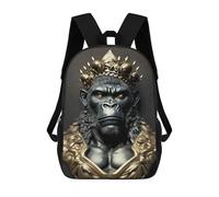 sinyumoney Cartoon King Gorilla Art Deco Children's 17 Inch Backpacks 3D Printed Backpack for Kids Travel Rucksacks Book Bags Kids School Bag