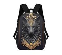 sinyumoney Cartoon King Wolf Golden Art Deco Children's 17 Inch Backpacks 3D Printed Backpack for Kids Travel Rucksacks Book Bags Kids School Bag