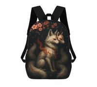 sinyumoney Cartoon Kitsune with Mask And Cherry Blossoms Children's 17 Inch Backpacks 3D Printed Backpack for Kids Travel Rucksacks Book Bags Kids School Bag