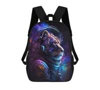 sinyumoney Cartoon Lion Astronaut in Space -7 3D Printed 17 Inch School Children's Backpacks 3D Printed Cool School Bag for Boys Elementary And Middle