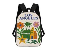sinyumoney Cartoon Los Angeles And Hollywood Illustration Children's 17 Inch Backpacks 3D Printed Backpack for Kids Travel Rucksacks Book Bags Kids School Bag