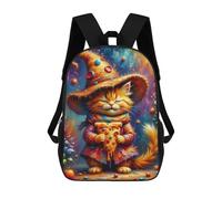 sinyumoney Cartoon Magical Cat with Pizza Hat Children's 17 Inch Backpacks 3D Printed Rucksack for Kids Travel Rucksacks Book Bags Kids School Bag
