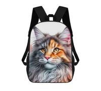 sinyumoney Cartoon Maine Coon Cat Portrait 3D Printed 17 Inch School Children's Backpacks 3D Printed Cool School Bag for Boys Elementary And Middle