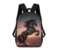 sinyumoney Cartoon Majestic Black Horse Rearing at Sunset Children's 17 Inch Backpacks 3D Printed Rucksack for Kids Travel Rucksacks Book Bags Kids School Bag