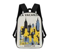sinyumoney Cartoon Manhattan Retro Poster Children's 17 Inch Backpacks 3D Printed Rucksack for Kids Travel Rucksacks Book Bags Kids School Bag