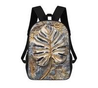 sinyumoney Cartoon Metallic Monstera Leaf 3D Printed 17 Inch School Children's Backpacks 3D Printed Cool School Bag for Boys Elementary And Middle