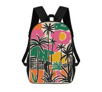 sinyumoney Cartoon Miami Palm Trees Colorful Art Children's 17 Inch Backpacks 3D Printed Backpack for Kids Travel Rucksacks Book Bags Kids School Bag