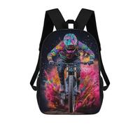 sinyumoney Cartoon Mountain Biker in Color Blast Children's 17 Inch Backpacks 3D Printed Backpack for Kids Travel Rucksacks Book Bags Kids School Bag