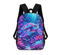 sinyumoney Cartoon Neon Turtle Underwater Coral Reef 3D Printed 17 Inch School Children's Backpacks 3D Printed Cool School Bag for Boys Elementary And Middle