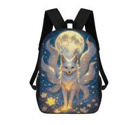 sinyumoney Cartoon Nine-tailed Fox Under The Moon Children's 17 Inch Backpacks 3D Printed Rucksack for Kids Travel Rucksacks Book Bags Kids School Bag