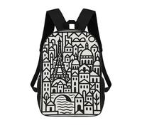 sinyumoney Cartoon Paris Cityscape Black And White Illustration Children's 17 Inch Backpacks 3D Printed Rucksack for Kids Travel Rucksacks Book Bags Kids School Bag