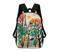 sinyumoney Cartoon Paris Cityscape with Eiffel Tower Children's 17 Inch Backpacks 3D Printed Rucksack for Kids Travel Rucksacks Book Bags Kids School Bag