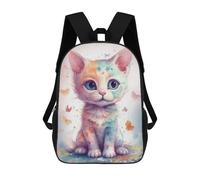 sinyumoney Cartoon Pastel Cat 3D Printed 17 Inch School Children's Backpacks 3D Printed Cool School Bag for Boys Elementary And Middle