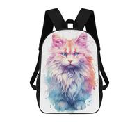 sinyumoney Cartoon Pastel Persian Cat Art 3D Printed 17 Inch School Children's Backpacks 3D Printed Cool School Bag for Boys Elementary And Middle