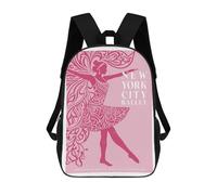 sinyumoney Cartoon Pink NY Ballet Poster Children's 17 Inch Backpacks 3D Printed Rucksack for Kids Travel Rucksacks Book Bags Kids School Bag