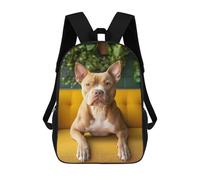 sinyumoney Cartoon Pitbull Dog Portrait on Yellow Couch 3D Printed 17 Inch School Children's Backpacks 3D Printed Cool School Bag for Boys Elementary And Middle