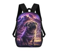 sinyumoney Cartoon Pug in Thunderstorm 3D Printed 17 Inch School Children's Backpacks 3D Printed Cool School Bag for Boys Elementary And Middle