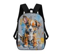 sinyumoney Cartoon Puppy Portrait in Abstract Style 3D Printed 17 Inch School Children's Backpacks 3D Printed Cool School Bag for Boys Elementary And Middle