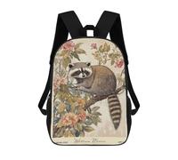 sinyumoney Cartoon Raccoon William Morris Floral Children's 17 Inch Backpacks 3D Printed Backpack for Kids Travel Rucksacks Book Bags Kids School Bag