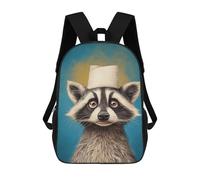 sinyumoney Cartoon Raccoon with A Hat Children's 17 Inch Backpacks 3D Printed Backpack for Kids Travel Rucksacks Book Bags Kids School Bag