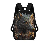 sinyumoney Cartoon Regal Golden Fire Wolf 3D Printed 17 Inch School Children's Backpacks 3D Printed Cool School Bag for Boys Elementary And Middle