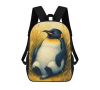sinyumoney Cartoon Relaxing Penguin in Golden Field 3D Printed 17 Inch School Children's Backpacks 3D Printed Cool School Bag for Boys Elementary And Middle